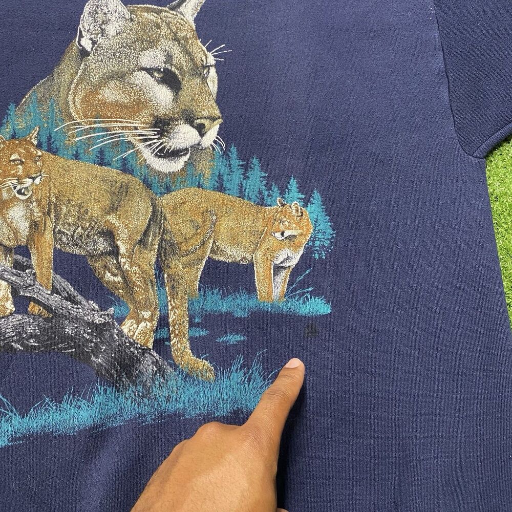 Vintage 90s Florida Panther Animal Nature Crewneck Sweatshirt Navy Men's 2XL - Picture 7 of 14